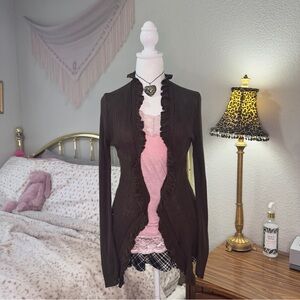 Y2K Brown Ruffled Cardigan